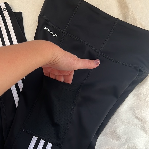 ADIDAS Women's Primegreen Aeroready black with white stripes workout leggings. - Picture 10 of 10